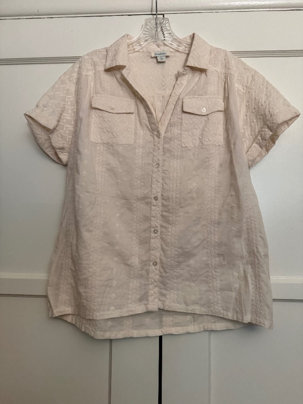 NWOT Sundance Cotton Ivory Embroidered Button Down Blouse Size Small